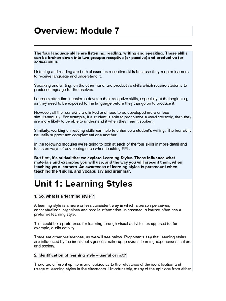 Module 7 | PDF | Learning Styles | Learning