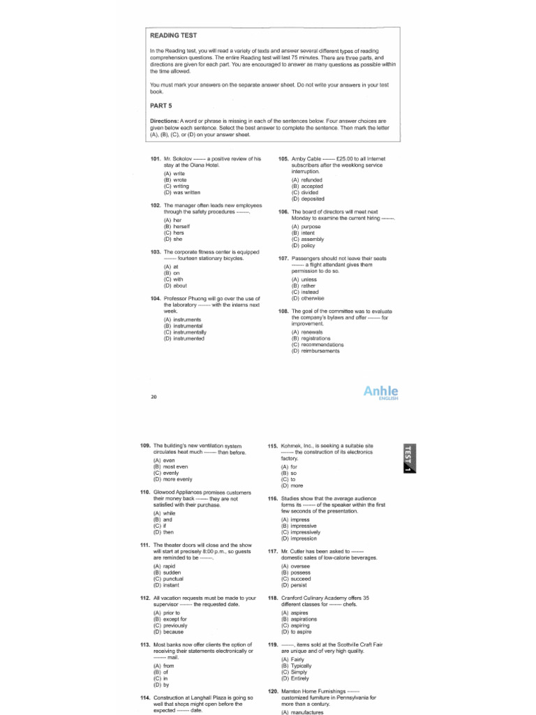 Reading Test 1 | PDF