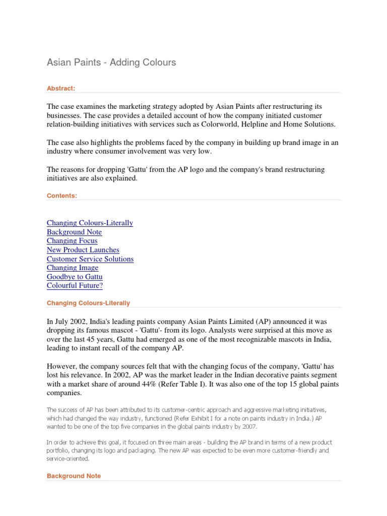 Asian Paints: Rebranding and Strategy | PDF | Brand | Supply Chain ...