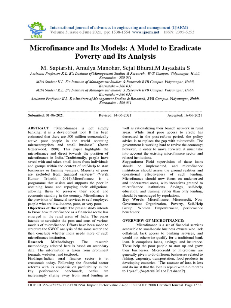 Microfinance Models for Poverty Eradication | PDF | Microfinance ...