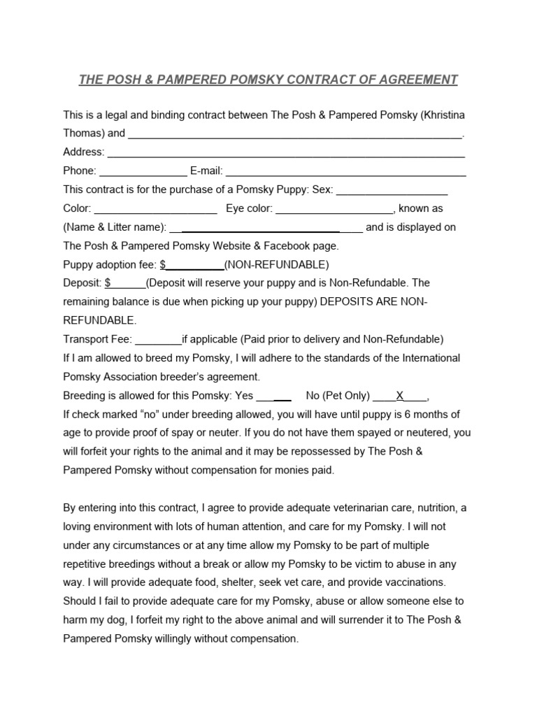 Pomsky Purchase Agreement Contract | PDF | Vaccines | Diarrhea