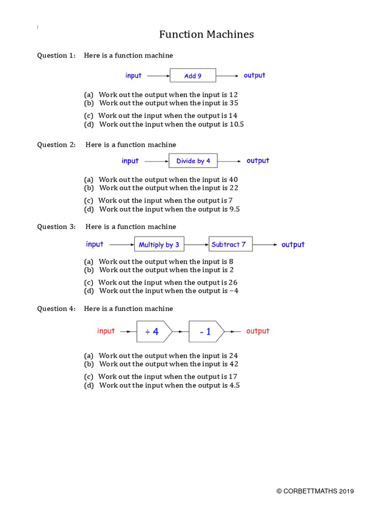 Function Machines Worksheet with Answers | PDF | Input/Output ...