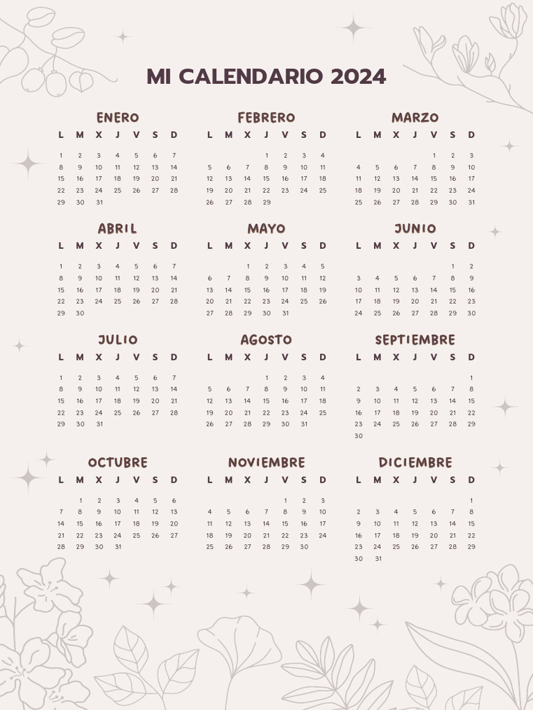 Documento A4 Calendario Anual 2024 Elegante Beige | PDF