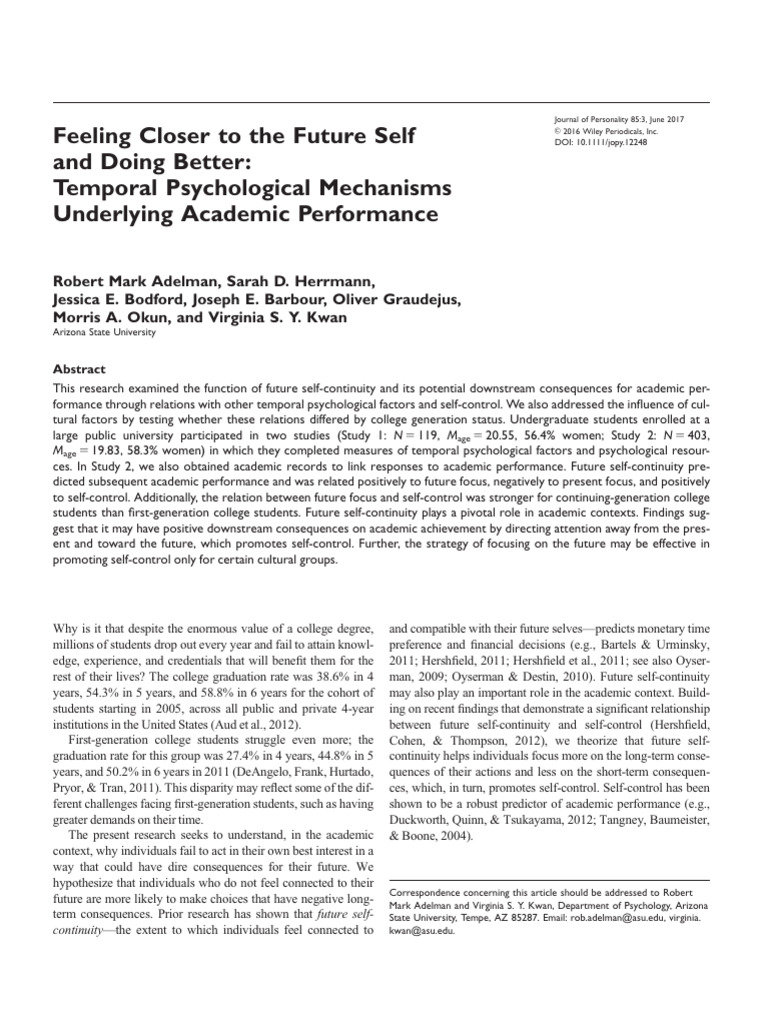 Future Self-Continuity and Academic Success | PDF | Self-Management ...