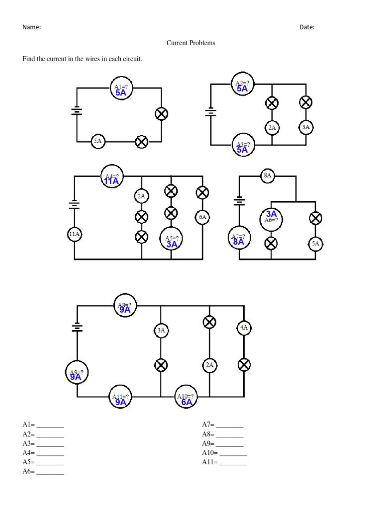 Circuit Problems (Current and Voltage) Answers PDF Voltage