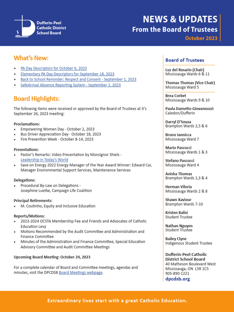DPCDSB Trustee News and Updates October 2023 | PDF | Mary, Mother Of ...