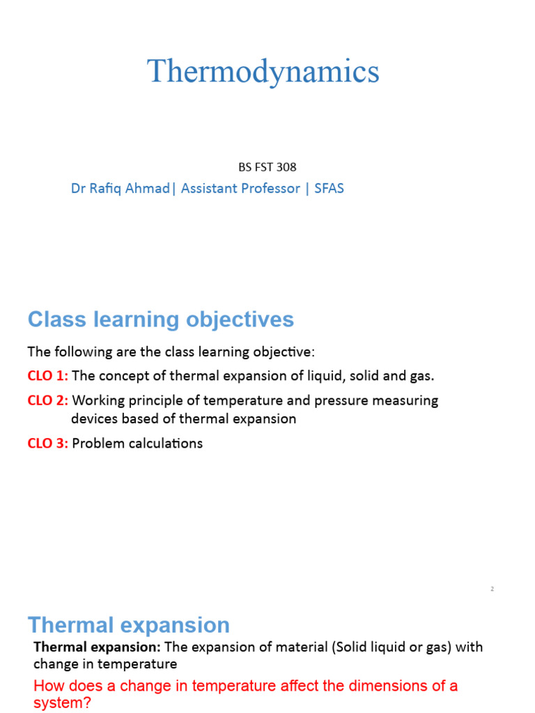 lecture 5, week 3 (Thermal expansion) PDF Thermal Expansion