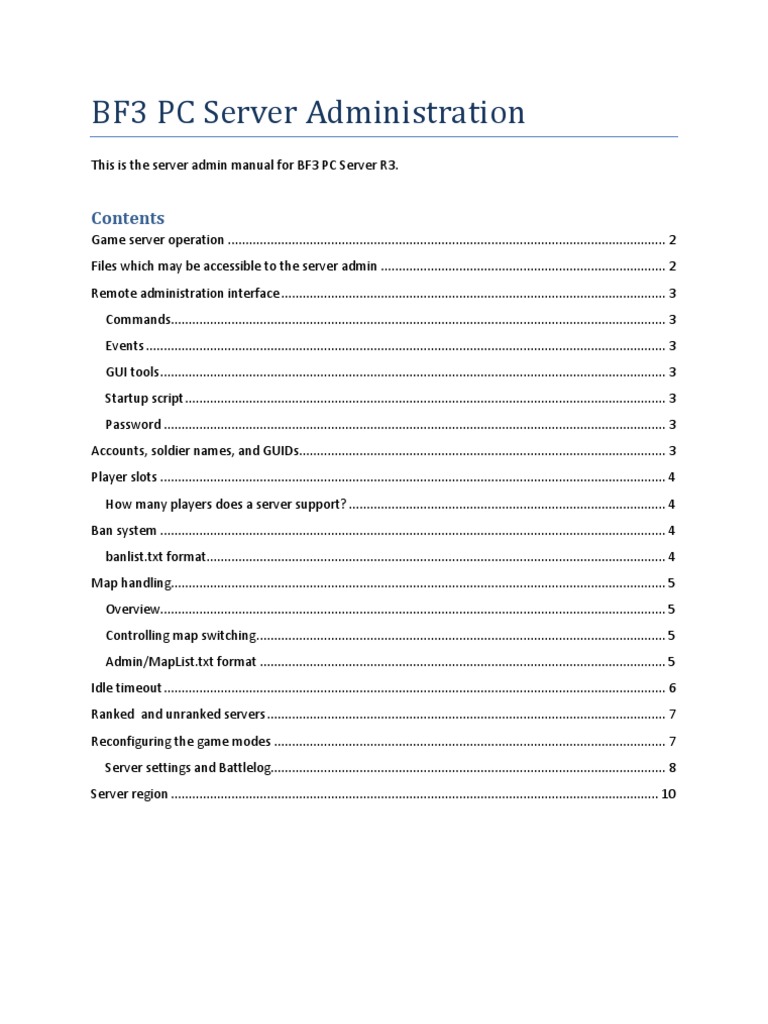 BF3 PC Server Admin Manual | PDF