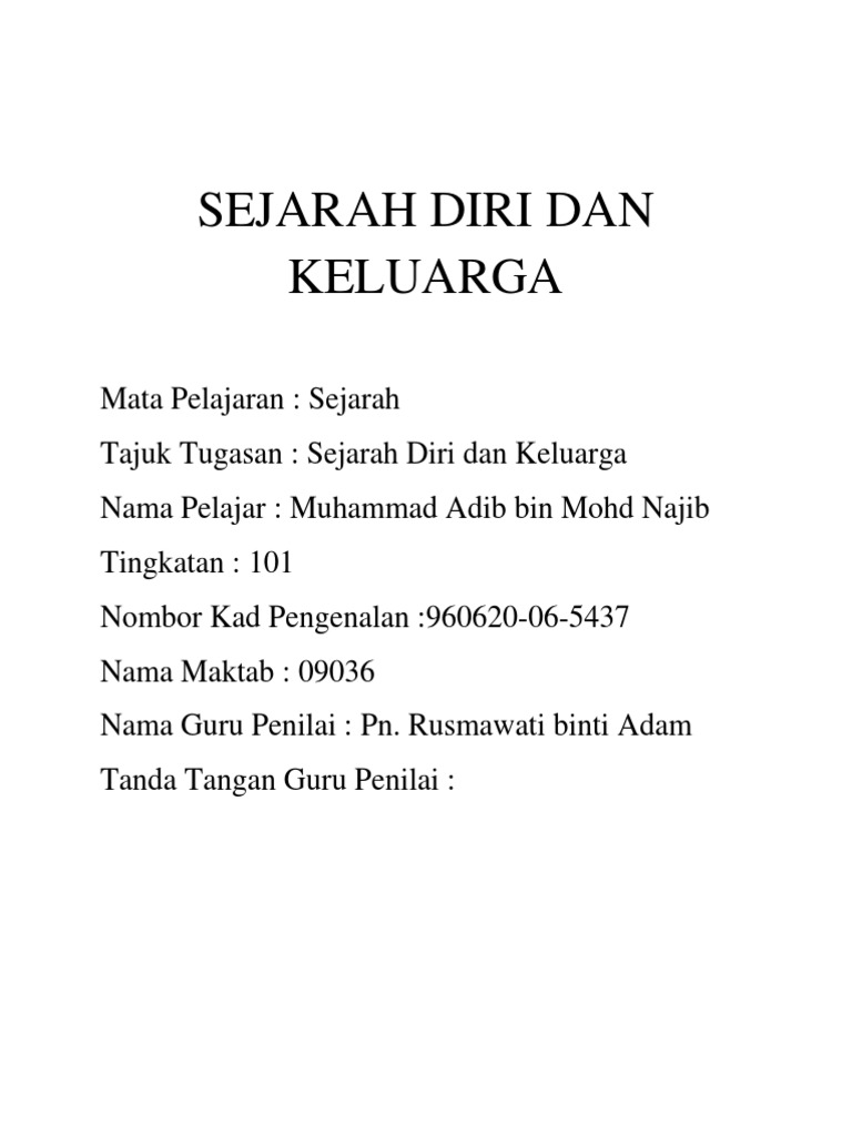 Sejarah Diri Dan Keluarga Pdf