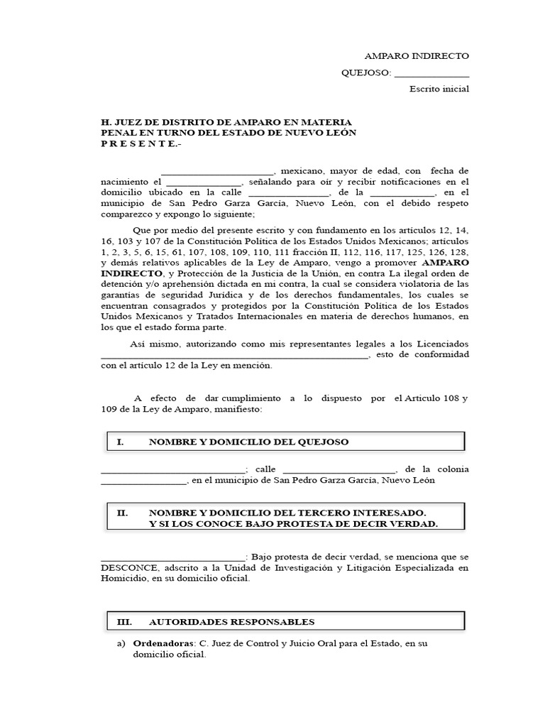 Amparo Indirecto contra Orden de Aprehensión | PDF | Debido al proceso ...