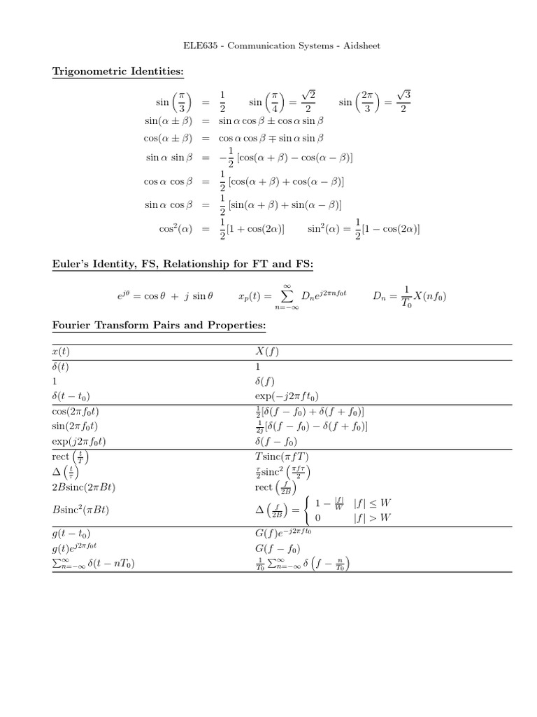 Trigonometric Identities & Fourier Transforms | PDF | Special Functions ...