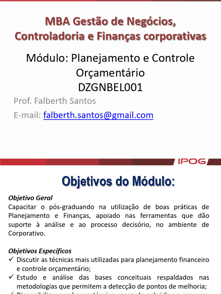 Slide Planejamento e Controle Orçamentário | PDF | Orçamento | Fluxo de ...