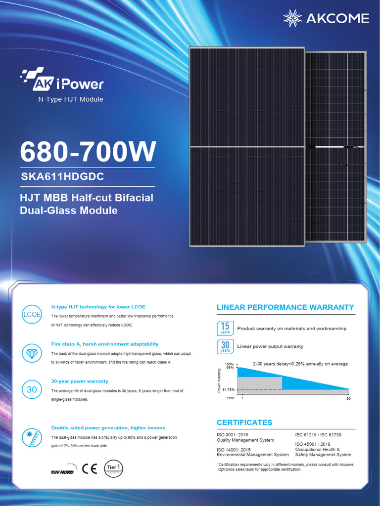 HJT MBB Half-Cut Bifacial Dual-Glass Module Ska611Hdgdc | PDF | Energy ...