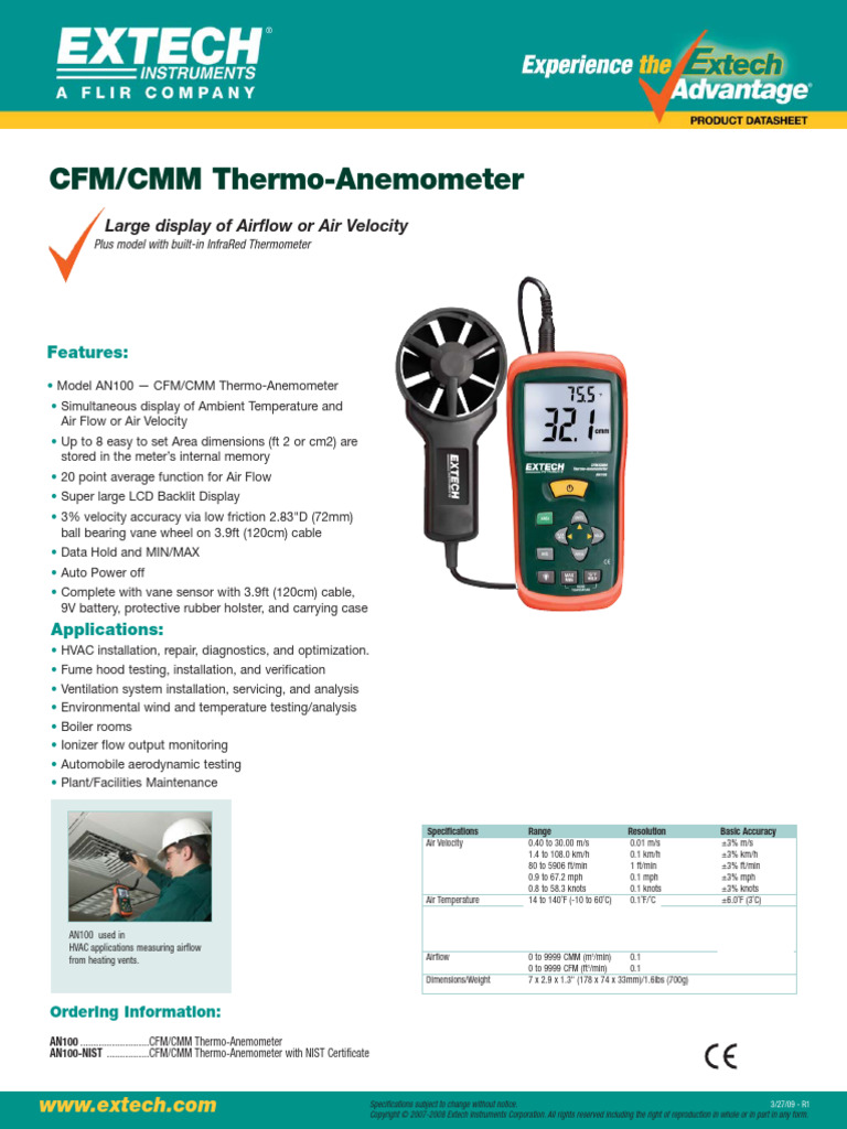 DATASHEET ANEMOMETRO EXTECH AN100 PDF Physical Quantities