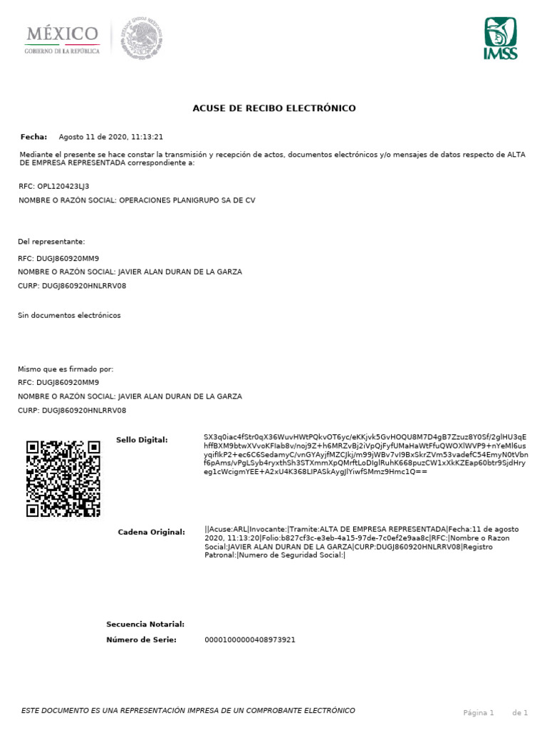 Acuse Alta Empresa Planigrupo | PDF