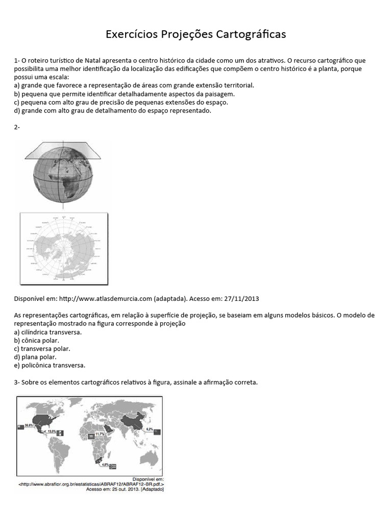 Exercícios sobre Projeções Cartográficas | PDF | Mapa | Cartografia