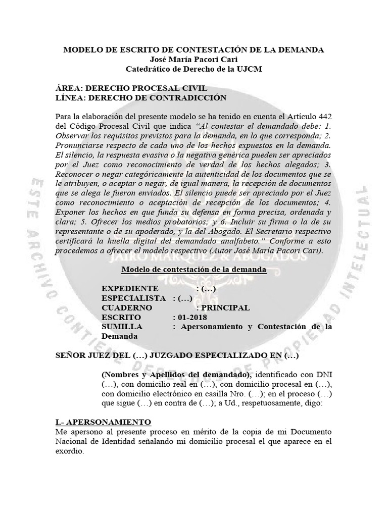 Modelo de Contestación de Demanda Civil | PDF | Demanda judicial | Justicia