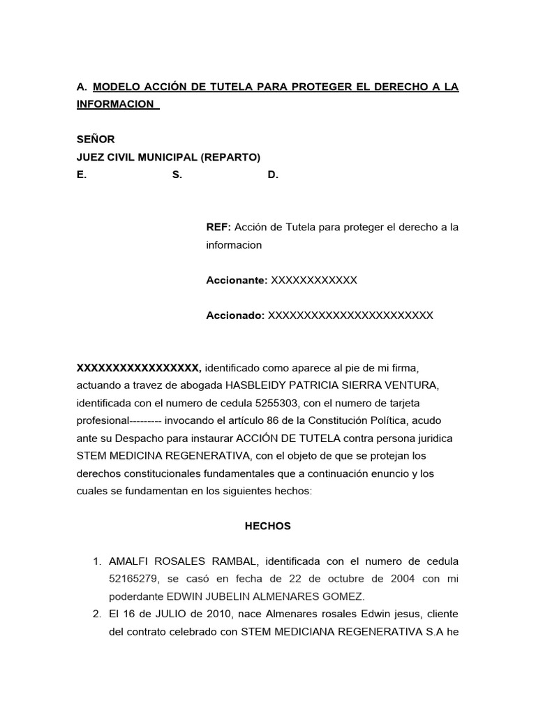 Acción de Tutela: Derecho a la Información | PDF | Debido al proceso ...