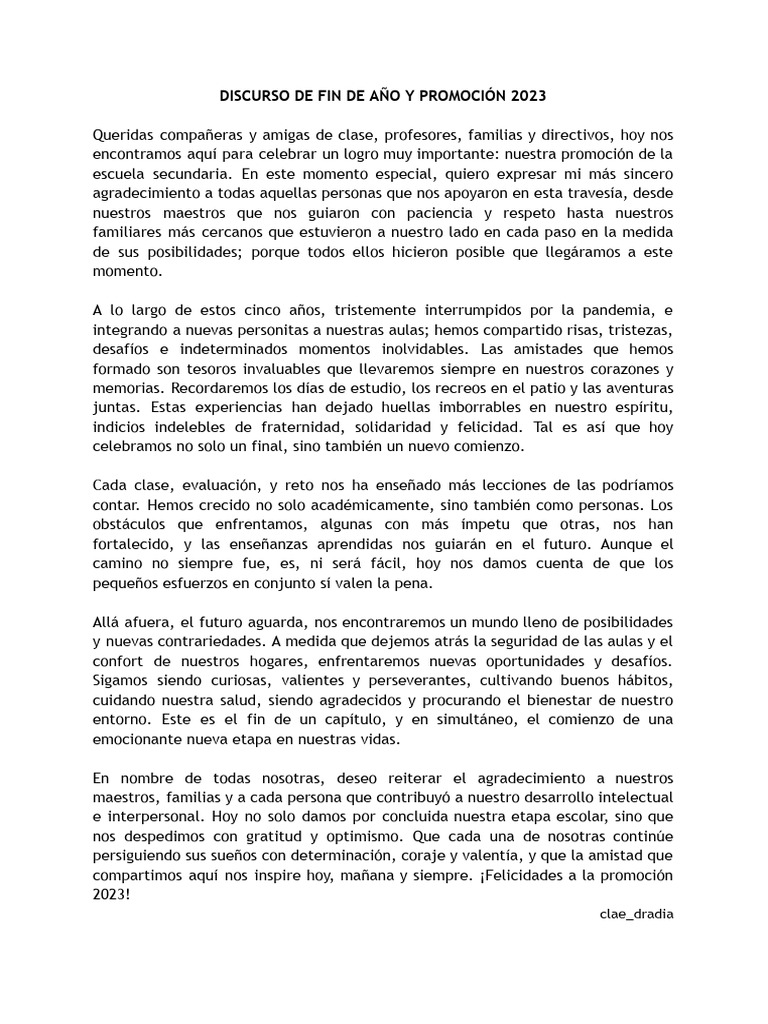 Discurso de Promoción 2023 | PDF