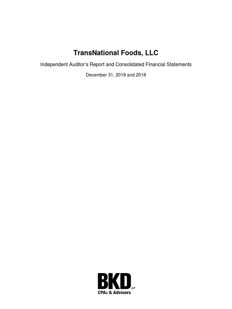 TransNational Foods 2019 Audit Report PDF Audit Goodwill (Accounting)