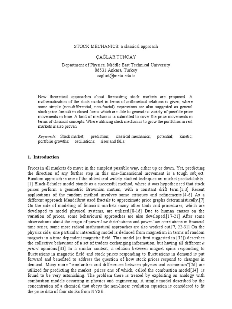 Keywords Stock Market Prediction Classical Mechanics Potential