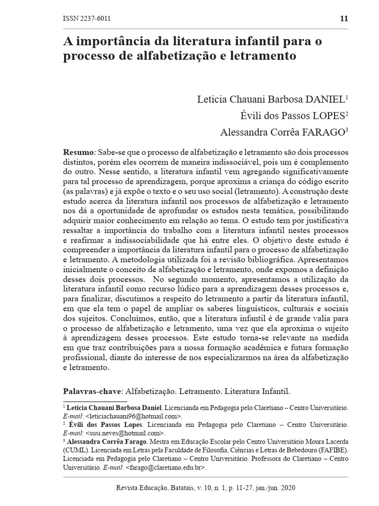 A Importância Da Literatura Infantil para o Processo de Alfabetização e ...
