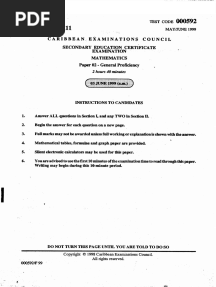 CSEC Mathematics June 1999 P2