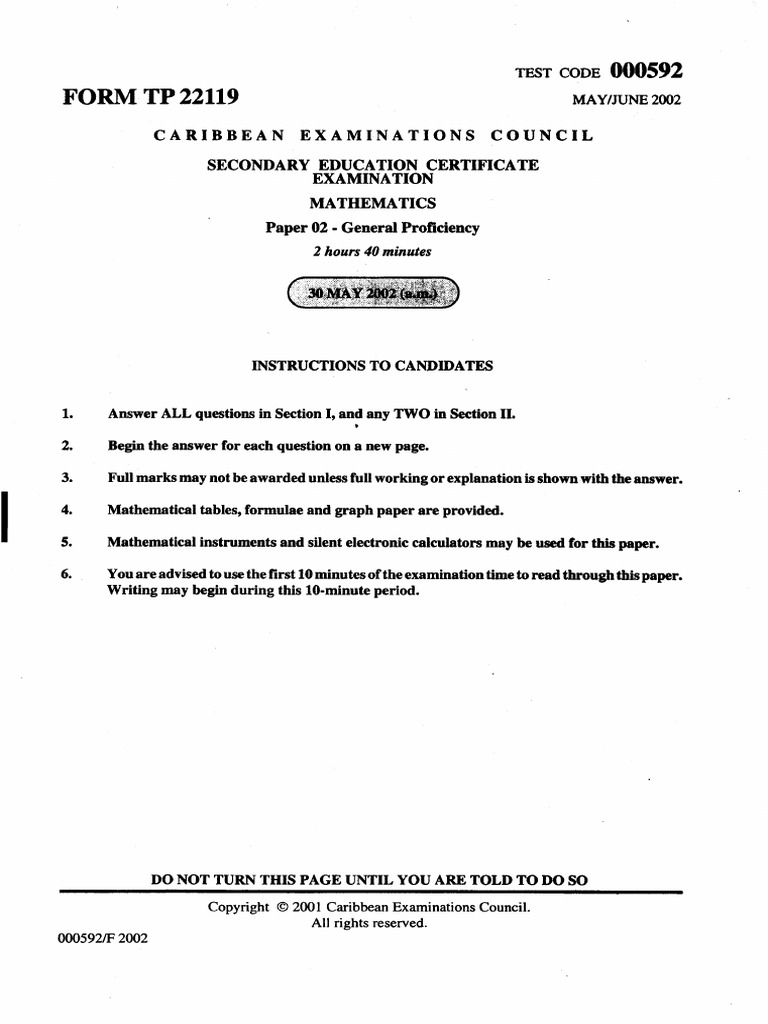 Csec Mathematics June 2002 P2 Pdf Mathematics