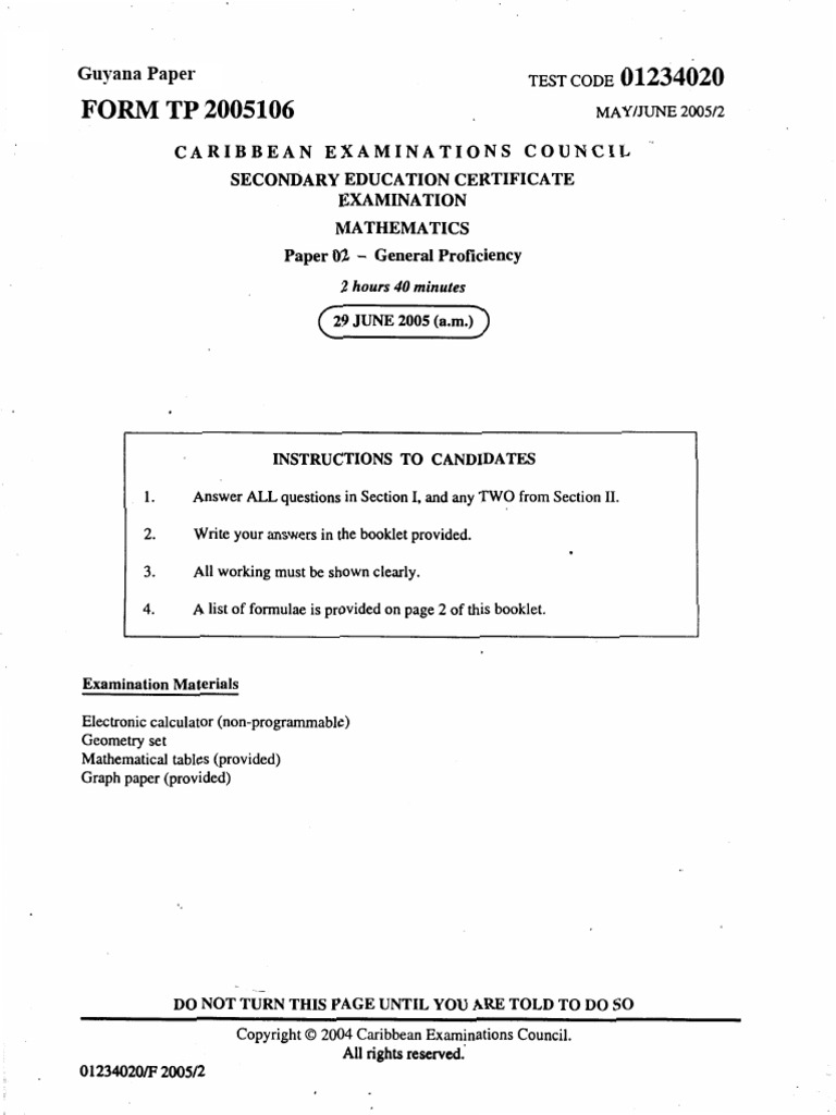 Csec mathematics june 2005 p2 guyana pdf matrix mathematics