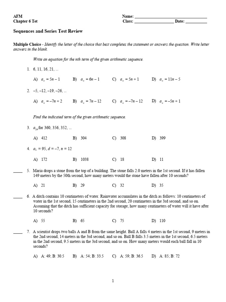 Sequences and Series Test Review | PDF | Mathematical Concepts ...
