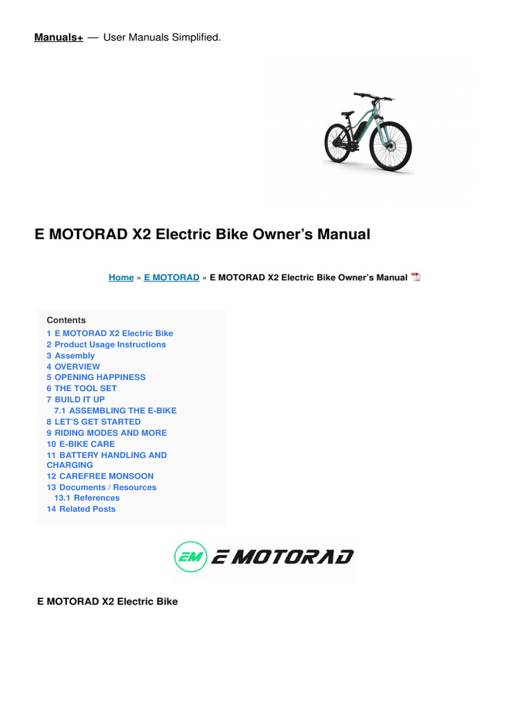 x2 Electric Bike Manual PDF Screw Tire