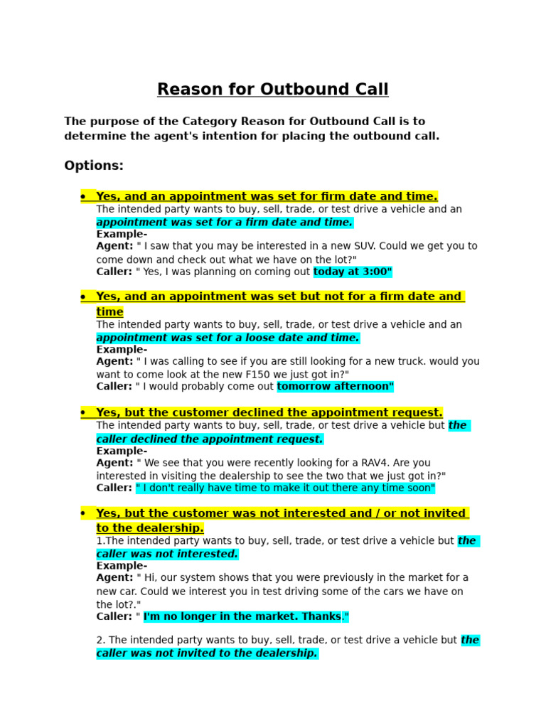 Outbound Call Intentions Guide | PDF | Option (Finance) | Transport