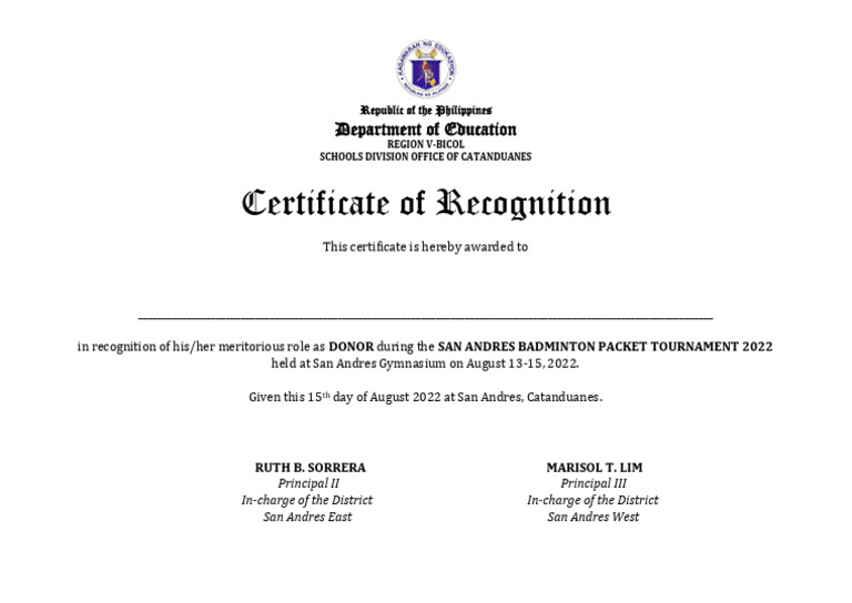 Cert of Recog for Donor | PDF