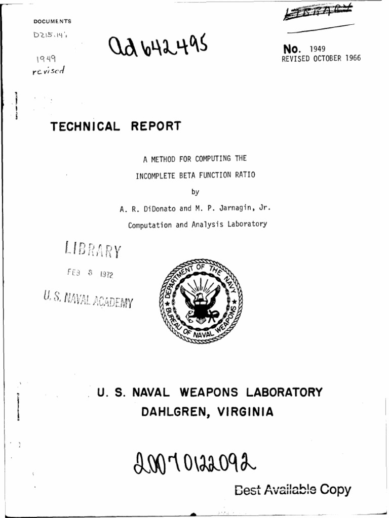 A Method For Computing The Incomplete Beta Function Ratio - A R ...