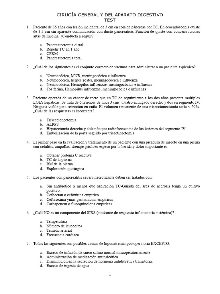 Cirugia Gral Y Ap Digestivo Test Pdf Cáncer Abdomen