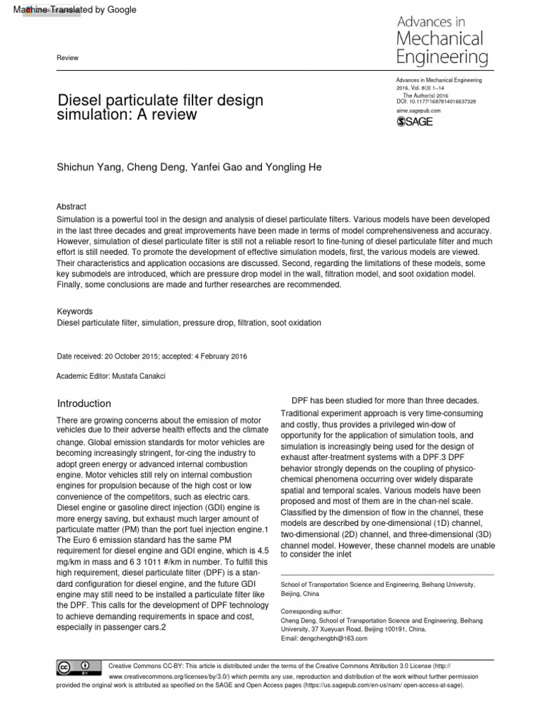 Diesel Particulate Filter Simulation Review | PDF | Engines | Filtration