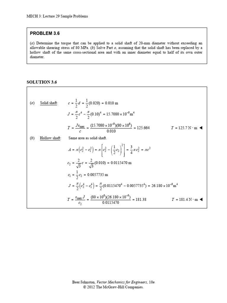 Torque Calculations for Solid and Hollow Shafts | PDF | Stress ...