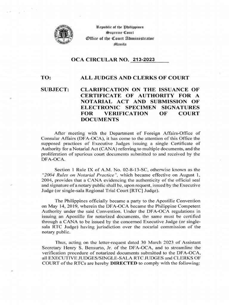 Oca Circular No 213 2023 Pdf