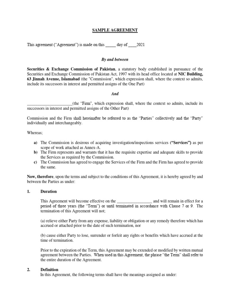 SEC Pakistan Investigation Services Agreement | PDF | Arbitration ...