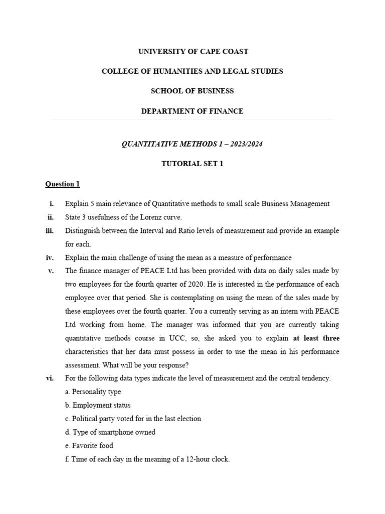 Quantitative Methods in Business Management | PDF | Level Of Measurement