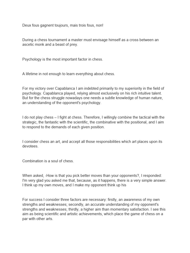 Chess Quotes Alexander Alekhine PDF Chess Cognition