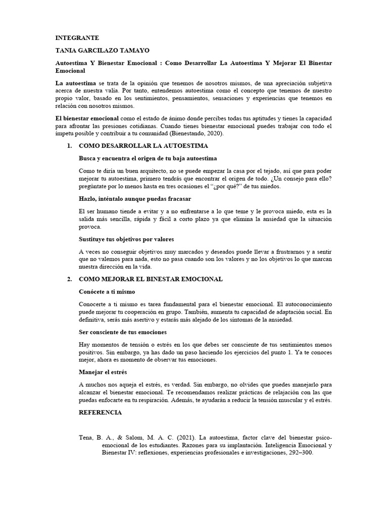 Autoestima y Bienestar Emocional | PDF | Las emociones | Autoestima