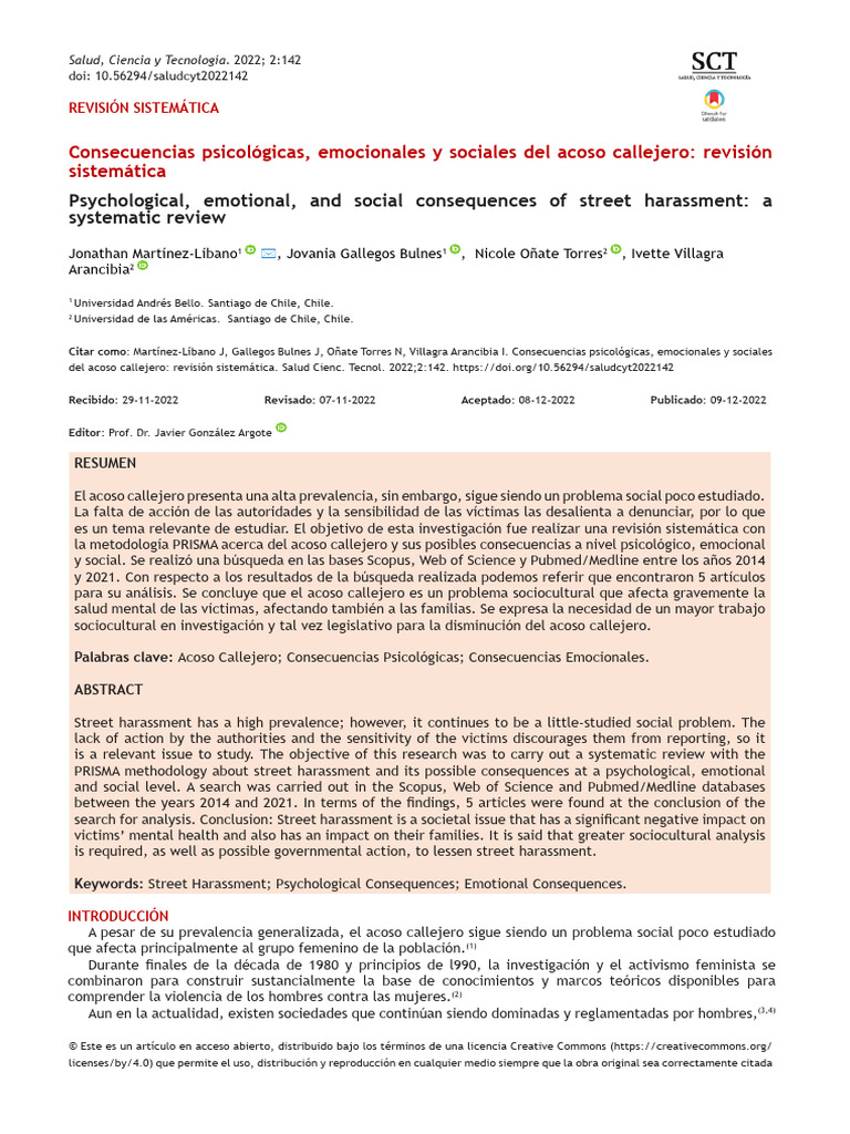 Consecuencias del acoso callejero | PDF | Acoso sexual | Las emociones