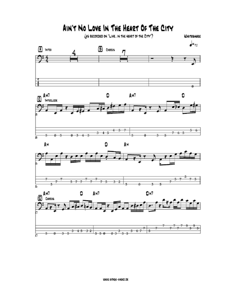 Aint no love in the heart of the city bass tab whitesnake with part pdf