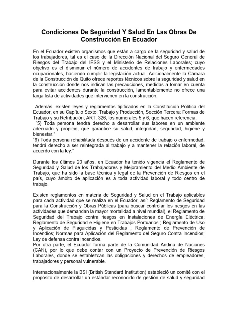 Seguridad y Salud en Construcción Ecuador | PDF | Seguridad y salud ...