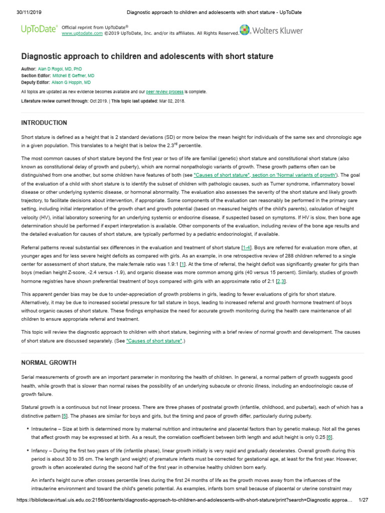 Diagnostic Approach To Children and Adolescents With Short Stature ...