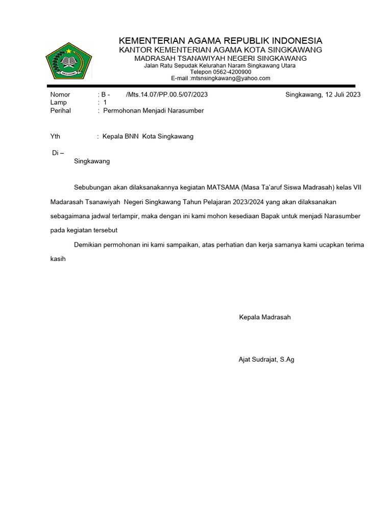 Surat Undangan Kegiatan 2023-Narasumber | PDF