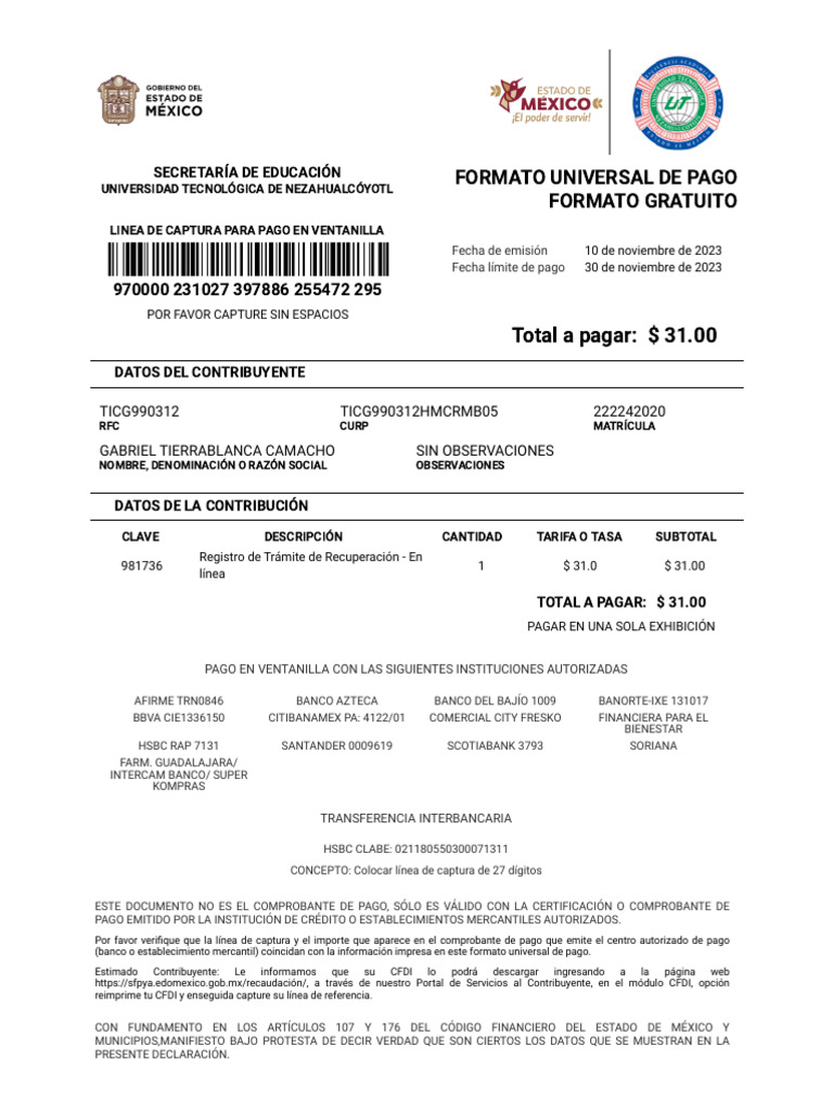 Formato de Pago Universal With Primefaces | PDF | Bancos | Finanzas ...