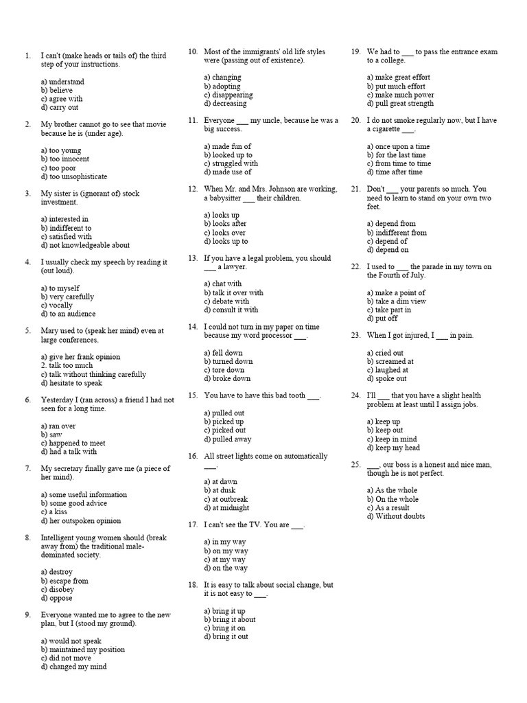 Vocabulary and Idioms Practice Test | PDF