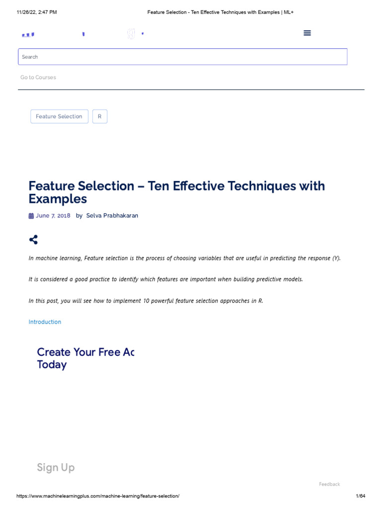 Feature Selection - Ten Effective Techniques With Examples - ML+ | PDF ...